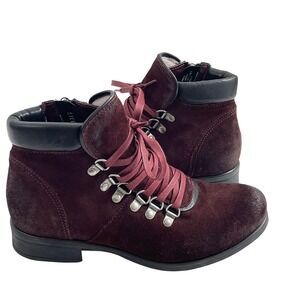 Miz Mooz Steffy Leather Lace Up Ankle Boots Side Zip Merlot Size EU 37 US 6.5-7